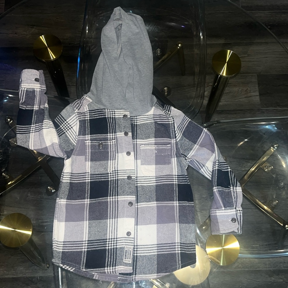5T toddler boy gray/black hoodie flannel shirt